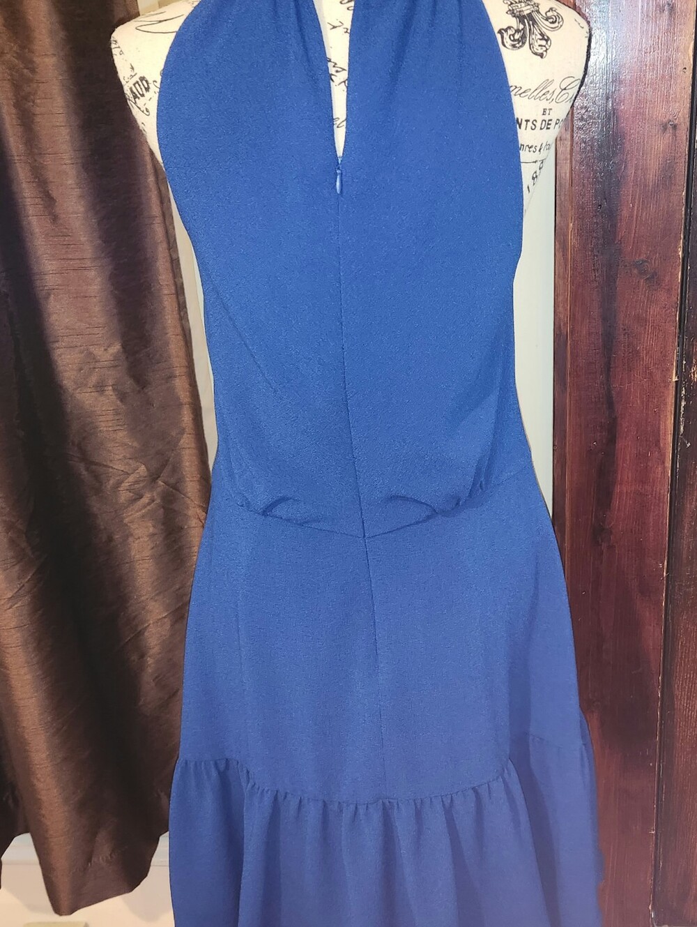 Betsey Johnson Royal Blue Halter Tiered Ruffle Midi Dress Size 12 - Picture 2 of 7